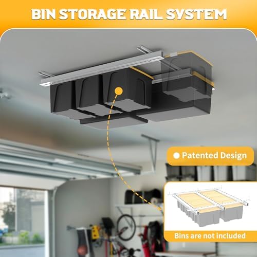 WALMANN Overhead Tote Storage Rails System, Garage Ceiling Bin Storage Rack - Image 2