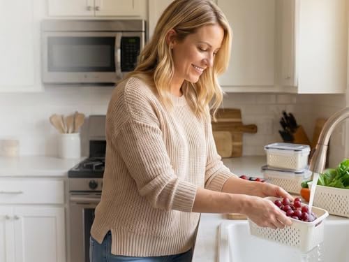 Fruit Storage Containers for Fridge, 4-Pack Fruit Containers for Fridge with Removable Colander - Airtight BPA-Free Produce Keeper, Keeps Berries Fresh 2 Weeks, Stackable Produce Storage - Image 6