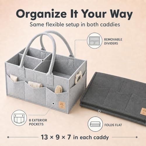 HIPHOP PANDA 2-Pack Diaper Caddy Organizer - Nursery Storage Bin & Car Organizer for Diapers, Wipes, and Baby Essentials - Dual-Color Solid Set (Dark Grey/Grey), Regular Size - Image 3