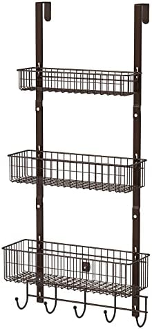 ETELI Over the Door Basket Organizer 3 Tier Hanging Basket Door Shelf Rack Heavy Duty Over Door Pantry Organizer with 3 Metal Baskets for Kitchen Bathroom Bedroom Living Room, Dark Brown by ETELI