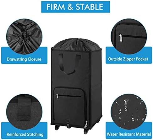 Bukere Laundry Hamper with Wheels, Large Rolling Laundry Basket with 4 Casters and 2 Handles, Collapsible Freestanding Wheeled Laundry Bag for Clothes, Laundry Room, Bathroom Midnight Grey - Image 5