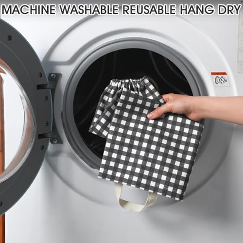 Gingham Plastic Bag Holder for Grocery Bag, Black - Image 5