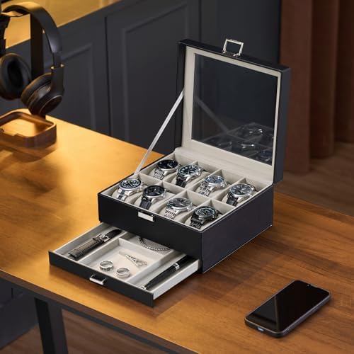 ProCase Watch Box, 8 Slot Watch Display Case with Drawer -Black - Image 4
