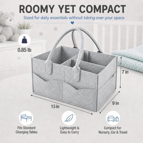 PandaEar Baby Diaper Caddy Organizer, Portable Diaper Holder Organizer Nursery Storage Basket for Wipes & baby stuff, Collapsible Baby Organizer with Divided Design (Grey) - Image 6