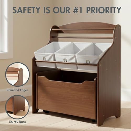 Humble Crew 3 in 1 Kids Bookshelf, Toy Organizer and Rolling Toy Box, Wood - Image 5