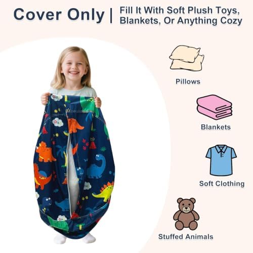 Lukeight Dinosaur Stuffed Animal Storage Bean Bag Chair Cover for Teens (No Filler), Velvet Plush Toy Organizer Seat, Long YKK Zipper, Side Pocket, XX-Large 36"D x 20"H - Image 2