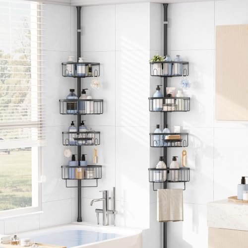 KINGRACK 4-Tier Tension Pole Shower Caddy,Corner Shelf for Storage, Black by KINGRACK