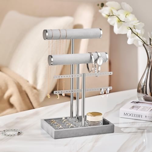 Jewelry Organizer Stand for Necklaces, Bracelets, Earrings, Rings, Grey - Image 5