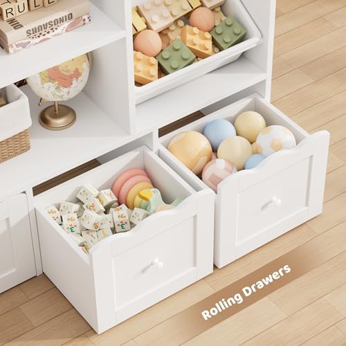 HITHOS 55" W Kids Toy Storage Organizer with 10 Toy Box & Book Shelf, White - Image 4