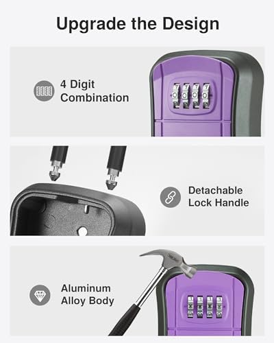 Puroma Key Lock Box Outdoor 4 Digit Code Combination Lockbox House 1 Purple - Image 4