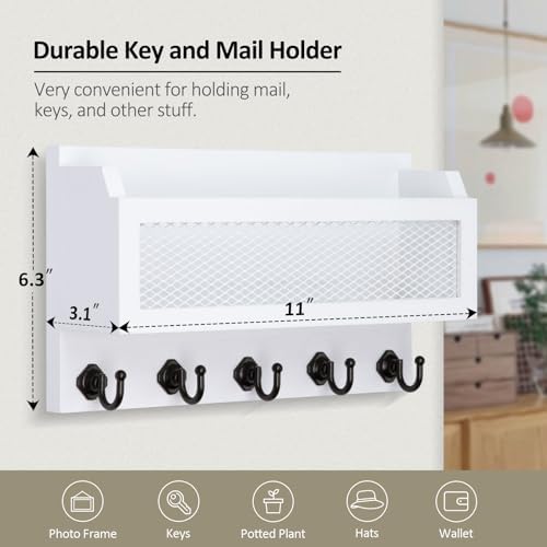 Nekon Mail and Key Holder for Wall Decorative, 11 Inch Mail Holder, White - Image 6