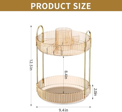 360 Rotating Makeup Organizer - Large-Capacity Skincare & Makeup Storage with 2-Tier Perfume Organizers, Cosmetic Dresser & Makeup Brush Holder - Fits Bedroom, Bathroom, Vanity Shelf & Countertop - Image 6