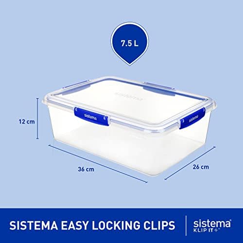 Sistema KLIP IT+ Large 7.5L Rectangle Food Storage Container, Stackable & Airtight Food Box with Lid, Dishwasher, Freezer, & Microwave-Safe, BPA-Free - Image 2
