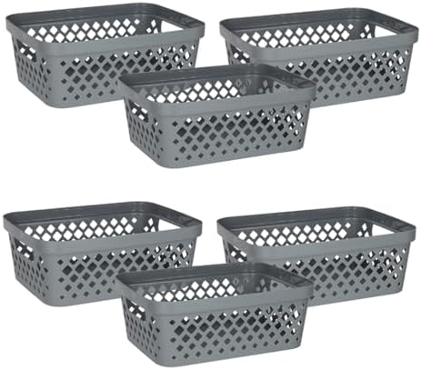 Glad Plastic Storage Basket Set, Value Pack of 6 | Open Storage Bins for Shelves, Bathroom, Pantry, Closet | Nesting Organizer Boxes with Handles, 2 Gallon, Grey by GladTrashFoodStorage