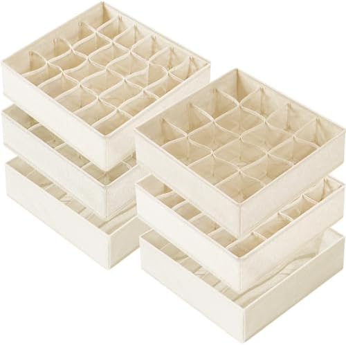 Criusia 6 Pcs Drawer Organizer Clothes - 90 Cells Closet Organizers and Storage for Baby Nursery - Washable Fabric Dresser Organizer Dividers for Sock Underwear Bra Dorm Room Essentials (Beige) by Criusia