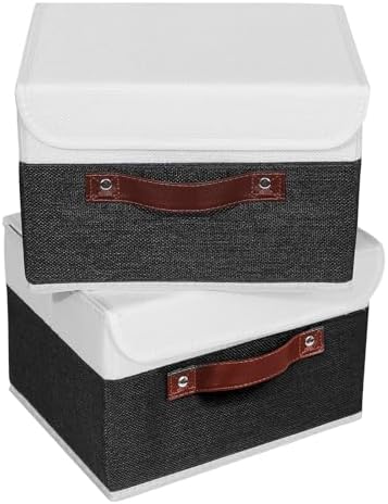 ANMINY Fabric Storage Box Bins with Lids, Black White, 10"x8"x7", 2 Pack - Image 2