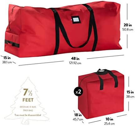ZOBER Christmas Tree Storage Bag - With 2 Ornaments Accessories/Garland Bags - Fits 7.5 Ft Trees - 600D Oxford Fabric Christmas Tree Bag For Storage Box For Xmas - Strong, Durable Handles - Red - Image 7
