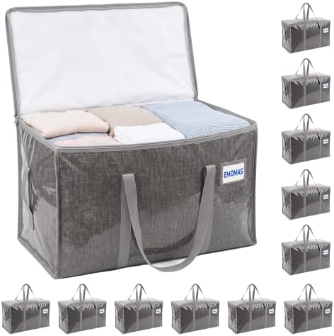 12 Pack Heavy Duty Moving Bags, Extra Large with Handles, Gray by EMOMAS
