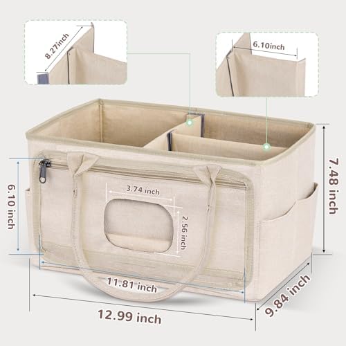 Volnamal Diaper Caddy with Wipe Dispenser One-Handed Access, Beige - Image 5