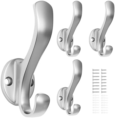 Coat Hooks Heavy Duty - Easy to Install Metal Towel Hooks Fashionable Wall Hooks for Hanging Hat, Towel, Key, Robe, Scarf, Bag, Cap (4 PCS Silver) by Ruiziiz