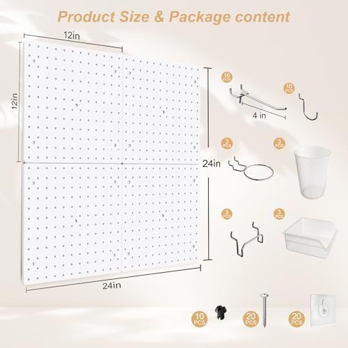 FZK Modular Plastic Peg Board Wall Organizer Kit, 12x12, White - Image 3
