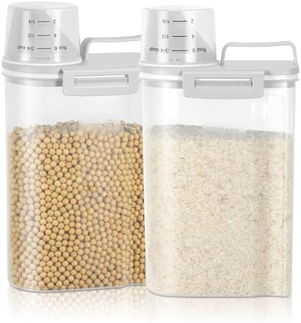 TBMax Rice Storage Container 2 Pack, Plastic Kitchen Pantry Food Storage Container with Cup, Small Pet Dog Cat Food Container Dispenser by TBMax