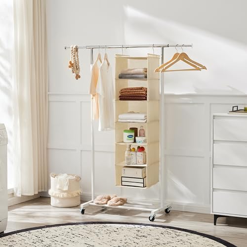 MAX Houser 2 Pack 6 Tier Foldable Hanging Closet Organizer, Beige - Image 6