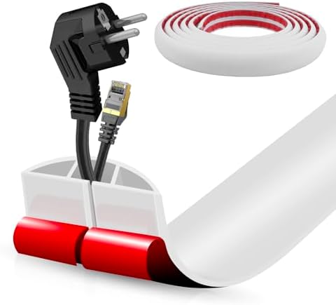 Floor Cord Cover Self Adhesive Cord Hider,10FT Cable Management, Extension Strip Protector for Wires, Prevent Cable Trips for Offices, Gyms, Exhibitions Cavity:0.47"(W) x 0.35"(H) White by DBHXXMB-HH