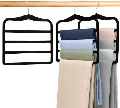 2-Pack Velvet Pants Hangers - Space Saving Multi-Layer Non-Slip Closet Organizers for Jeans, Trousers & Scarves - Ideal Dorm Room Storage Solution for Small Spaces by CLODSPAC