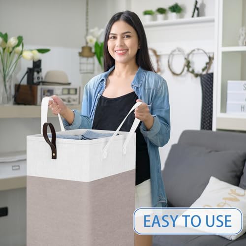 HomeHacks 75L Rolling Laundry Basket with 4 Wheels Collapsible Khaki - Image 5