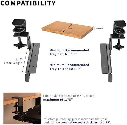 VIVO Black Clamp & 12" Rail Set for DIY Wooden Keyboard Tray, MOUNT-RAIL02H - Image 3