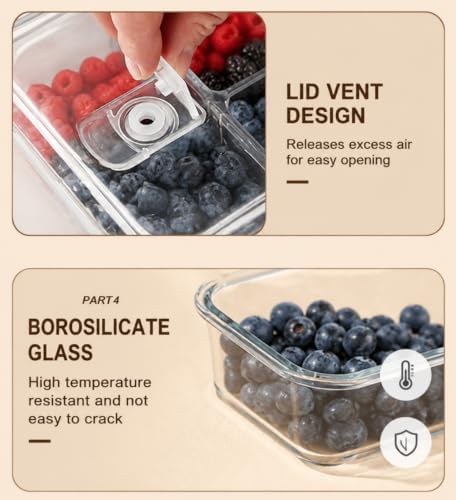 Glass Berry Container for Fridge, 3 Pack, 56oz 35oz 25oz, with Removable Colander and Vent Valve, Fresh Produce Storage Set(White) - Image 6