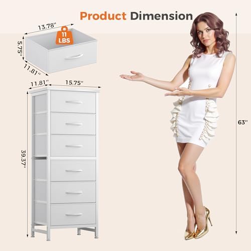 Sweetcrispy Tall Fabric Dresser for Bedroom, 6 Drawer Chest of Drawers - Image 3