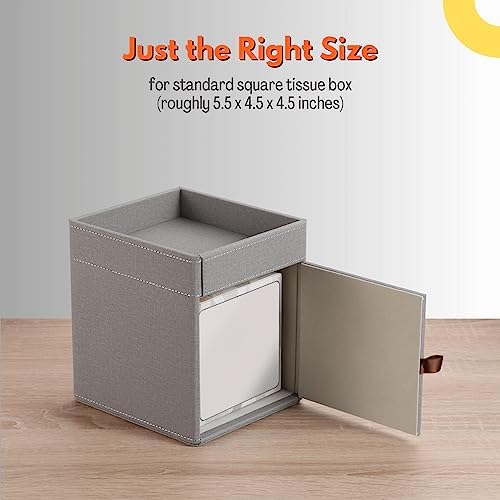 LAMOTI Tissue Box Cover Square with Storage, PU Leather Cube Tissue Holder - Image 4