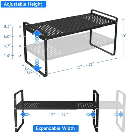 Expandable Cabinet Shelf Organizers, Kitchen Small Stand Rack Organization for Countertop Cupborad Pantry Desktop Spice Rack, Black 1 Pack - Image 2