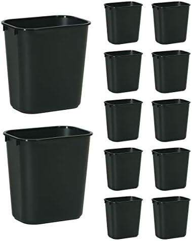 Rubbermaid Commercial Products Deskside Wastebasket/Trash Can, 3.25-Gallon/13-Quart, Black, Plastic, for Bedroom/Bathroom/Office, Fits Under Desk/Sink/Cabinet, Pack of 12 by RubbermaidCommercialProducts