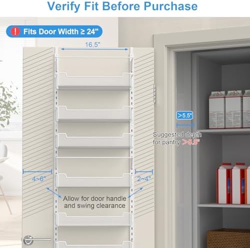 VyGrow Over the Door Pantry Organizer, 8-Tier Over the Door Organizer with Adjustable Basket, Pantry Door Organization for Pantry Kitchen Storage Room Spice Rack, White - Image 4
