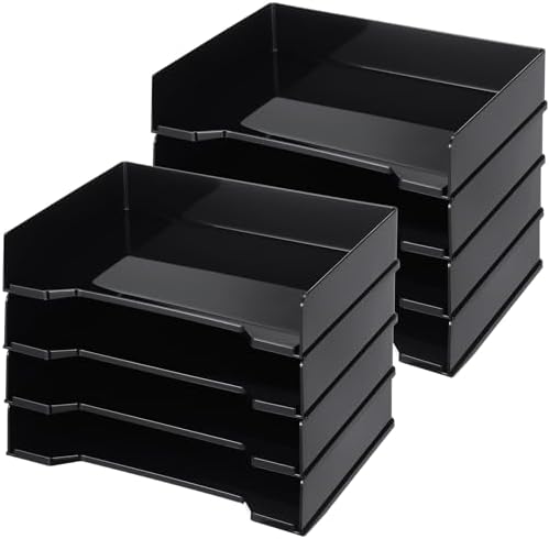 DoubleFill 8 Pcs Stackable Letter Tray Plastic Paper Tray, Black by DoubleFill