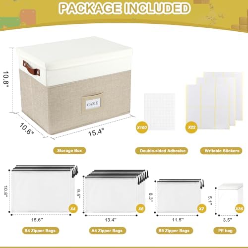 Board Game Storage, Board Game Organizer with 12pcs Zipper Bags and Writable Stickers, Board Organizers Storage with Lid for Office Supplies, Puzzles, Video Game, Craft Product - Image 7