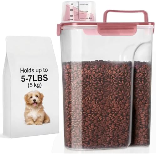 LEAWALK 5-7Lbs Airtight Dog Cat Pet Food Storage Container- Clear pink by LEAWALK