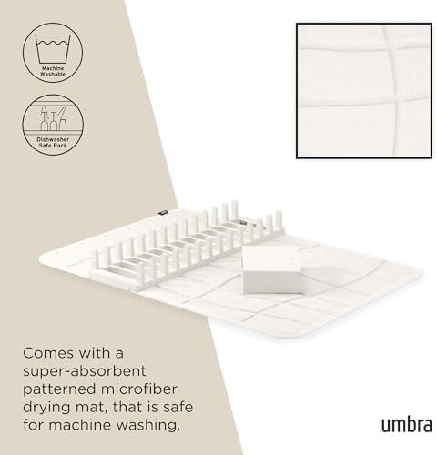 Umbra Udry Dish Drying Rack with Microfiber Mat, Foldable Drainer, Sand - Image 5