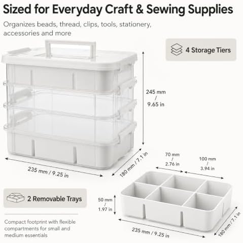 CraftGenes Craft Organizer, 4 Tier Storage Box with Removable Trays, White - Image 3