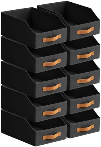 Homsorout 10 Pack Collapsible Bins for Shelves, Closet Organizer, Black by Homsorout