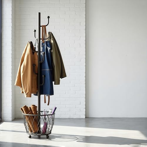 Black Moveable Cactus Metal Coat Rack with Basket Freestanding 65" - Image 3