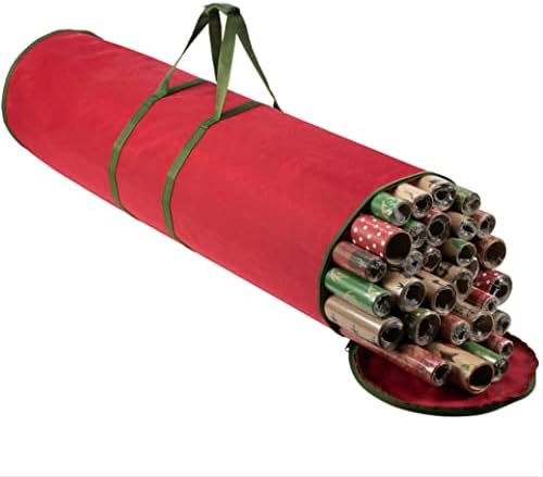 ZOBER Round Christmas Gift Wrapping Paper Organizer Storage - 40 Inch Gift Wrap Storage Containers - Wrapping Paper Holder, Waterproof, Fits 25 Standard Rolls - Red by ZOBER