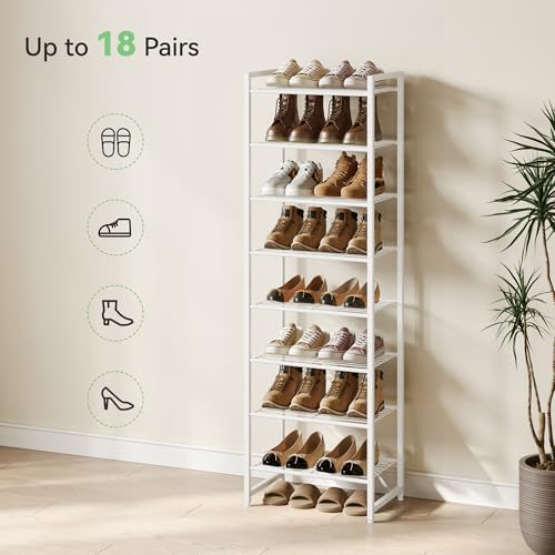 Nunsino Narrow Shoe Rack, 8-Tier Metal Shoe Organizer,Tall Shoe Shelf with Anti-Tip Strap, Max Holds 18 Pairs,Space Saving for Closet,Entryway,White - Image 7