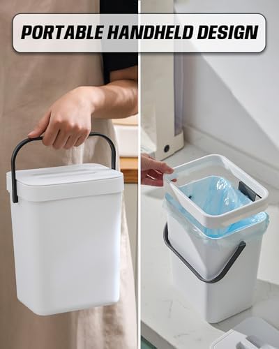 1.3 Gal Compost Bin, Hanging Small Trash Can with Lid, 5L/White - Image 5