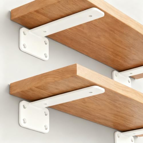 6 Pack - 14 inch White Hidden L Shelf Bracket (1/5 Inch Thicked) Iron Floating Shelf Brackets Rustic Industrial Metal Brackets for Shelf Support - Image 6
