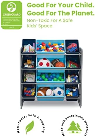 Delta Children Kids Toy Storage Organizer with 12 Plastic Bins - Greenguard Gold Certified, Grey/Blue - Image 4