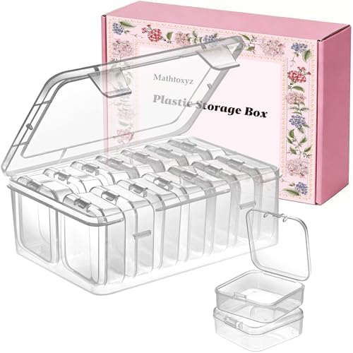 Mathtoxyz Small Bead Organizers, 14 Pieces Plastic Storage Cases Mini Clear Bead Storage Containers Transparent Boxes with Hinged Lid and Rectangle Clear Craft Supply Case by MathtoxyzCreateaBetterLife